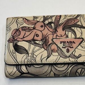 PRADA X JAMES JEAN Glace Calfskin Rabbit Print Continental Wallet Opaline